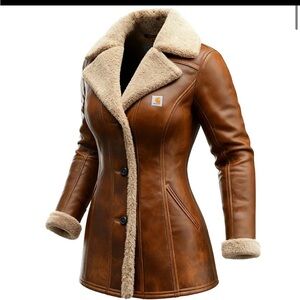 Carhartt Women's Tan Leather Jacket with Shearling Lining